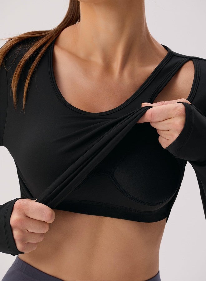 BMJL Womens Workout Tops Built in Bra Active Long Sleeve T Shirt Yoga Athletic Gym Clothes Ruched Fall Shirts 2025(M,Black - Image 3